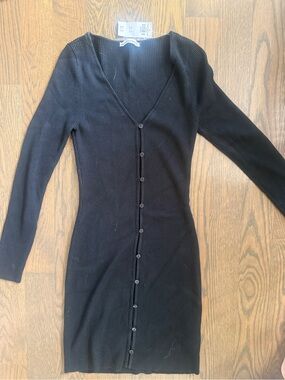 Abercrombie Black Ribbed Knit Bodycon Mini Dress Long Sleeve NWT Tall M